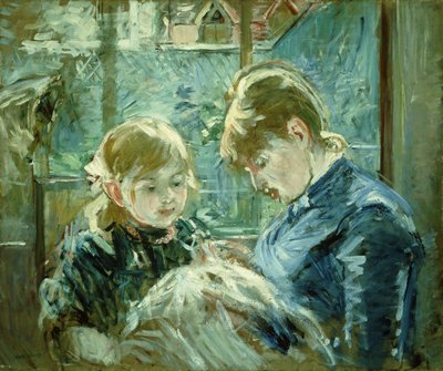 Dressmaking lektionen; Le Lecon de Couture, 1884 af Berthe Morisot