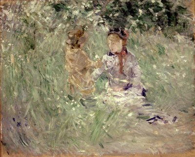 Kvinde og barn på en eng ved Bougival af Berthe Morisot