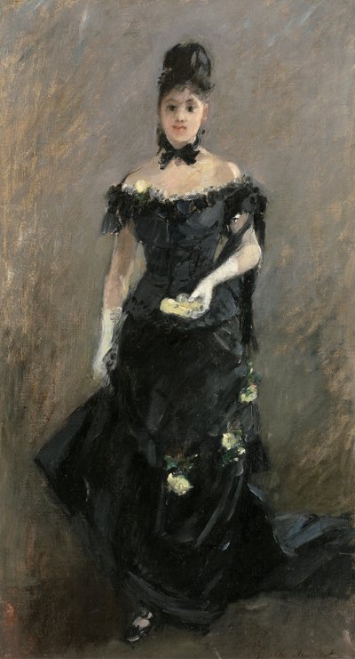 Kvinde i sort eller før teatret, 1875 af Berthe Morisot