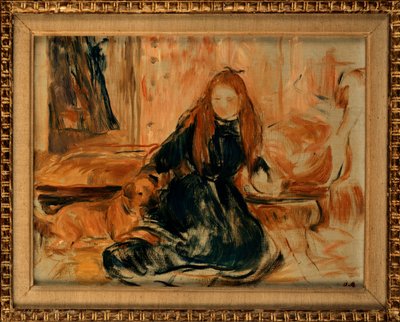 Ung pige leger med en hund, 1892 af Berthe Morisot