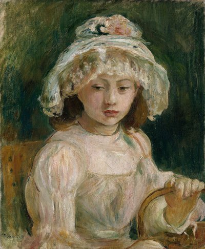 Ung pige med hat (olie på lærred) af Berthe Morisot