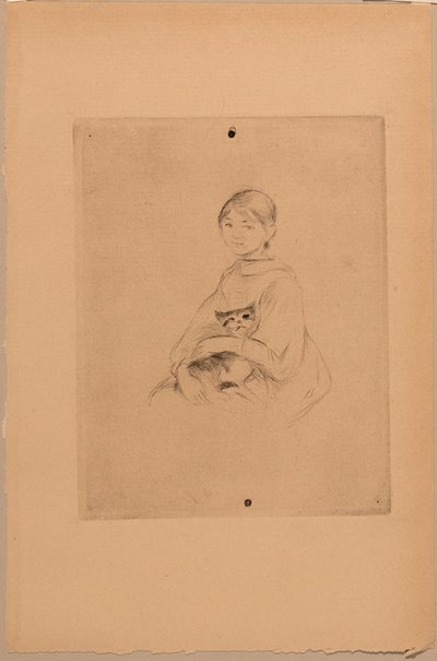Ung pige med en kat, ca. 1888 (radering) af Berthe Morisot