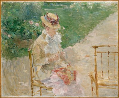 Ung kvinde strikning, ca. 1883 (olie på lærred) af Berthe Morisot