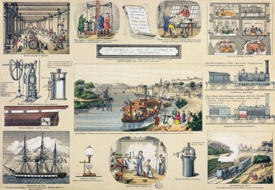 History of Steam, illustration til en pædagogisk lærebog, midten af det 19. århundrede af Bertmont