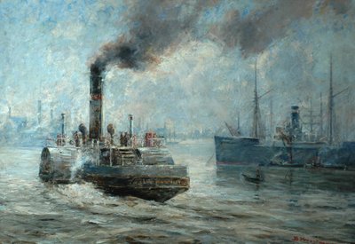 En diset dag på Rochester River af Bertram Priestman