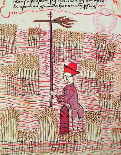 Ms 327 fol.197r Landmåler i en mark, fra Traite dArpentage af Arnaud de Villeneuve (1240-1312) af Bertrand Boysset
