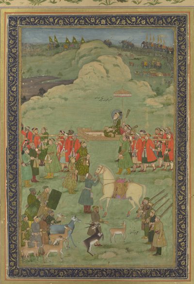 Kejser Aurangzeb bar på en Palanquin, ca. 1705-20. af Bhavanidas