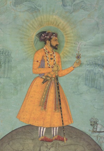 Mogulkejser Shah Jahan stående på en globus (CBL In 07A.16) af Bichitr