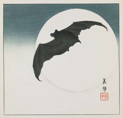 Flagermus og måne, begyndelsen af det 20. århundrede af Biho Takashi or Takahashi (b. 1873. fl 1890 1930)