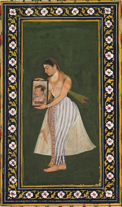 Nur Jahan holder et portræt af kejser Jahangir af Bishandas