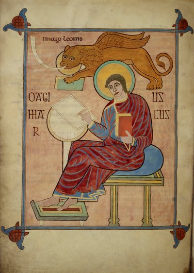 Markus, fra Lindisfarne-evangelierne, 710-21 (vellum) af Bishop of Lindisfarne Eadfrith