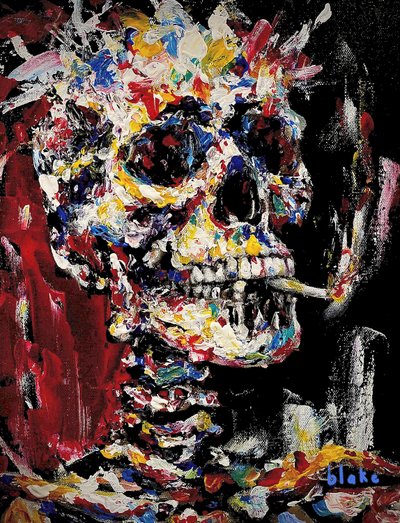 Skull With Spliff, c.2021-22 (Akryl på lærred) af Blake Munch