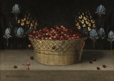 Stilleben med kirsebær, lupin og iris, ca. 1610 (olie på lærred) af Blas de Ledesma