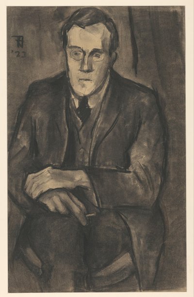 Portræt af J.W. Økse, sidder med hænderne på knæ af Bob Hanf (signed by artist)