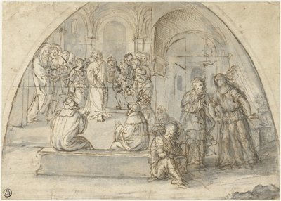 Tolv år af Kristus i templet og Peters befrielse af Boccaccio Boccaccino (attributed to)