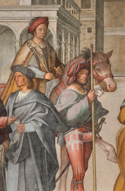 Hovedskibet, første nordlige spant, mødet mellem Sankt Joachim og Sankt Anna ved Porta Aurea, Boccaccio Boccaccino 1514-15, detalje af Boccaccio Boccaccino