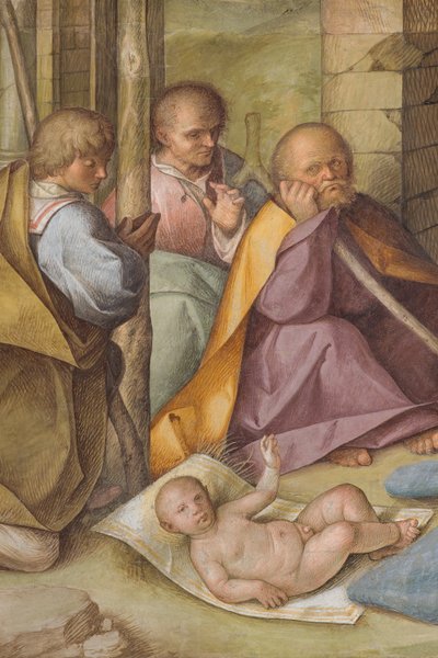 Midtskibet, fjerde nordlige fag, Tilbedelse af hyrderne, Boccaccio Boccaccino 1516-17, detalje af Boccaccio Boccaccino