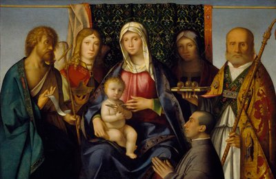 Jomfru og barn med hellige og en donor, 1505-1515 af Boccaccio Boccaccino