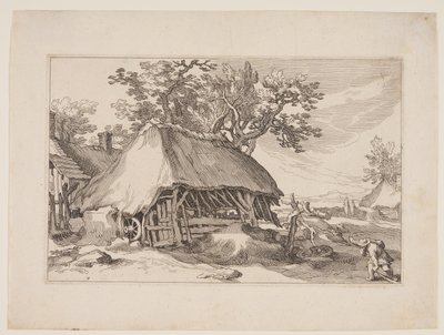 Planche 7, fra Landskaber med bondegårde af Boetius Adams Bolswert
