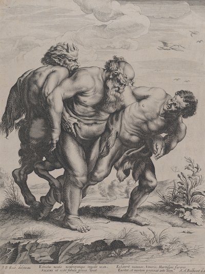 Den berusede Silenus, støttet af en Satyr og en Faun, 1625-5 af Boetius Adams Bolswert