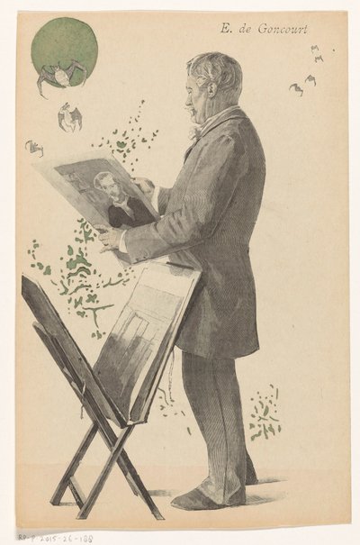 Edmond de Goncourt ser på et print, ved siden af ​​ham en printstandard E. de Goncourt (titel på objekt) af Boileau