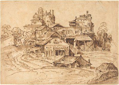 Udsigt over en italiensk by (efter Tizian eller Domenico Campagnola) af Bolognese 17th Century