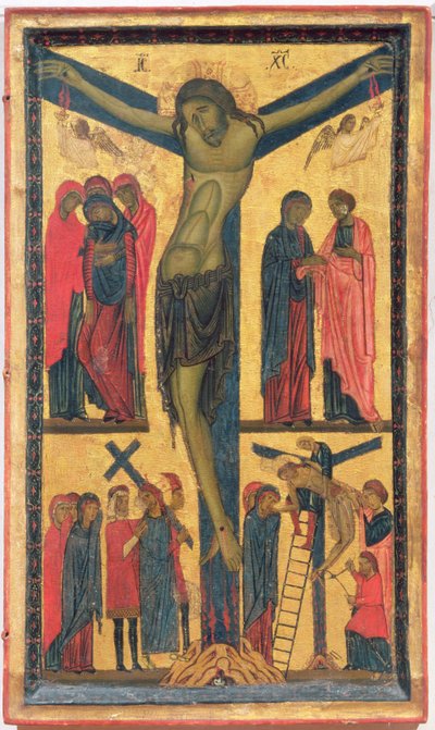 Korsfæstelsen med hellige kvinder, sørgende, Kristus på vejen til Golgata og aflejringen, højre panel af en ditykon (tempera på panel) af Bonaventura Berlinghieri