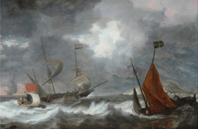 Havstorm med sejlskibe af Bonaventura I Peeters