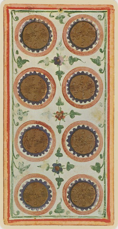 Mønternes otte, faksimile af et tarotkort fra "Visconti"-spillet af Bonifacio (attr.) (after) Bembo
