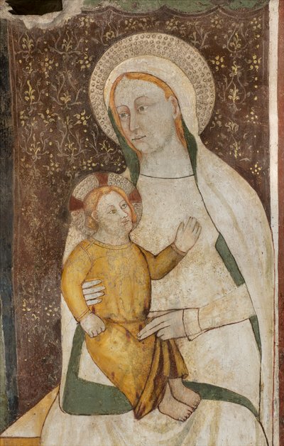 Nordlige tværskib, Ærkeenglen St. Michaels alter, bag altertavlen freskerne af Bonifacio Bembo, Jomfru og Barn af Bonifacio Bembo
