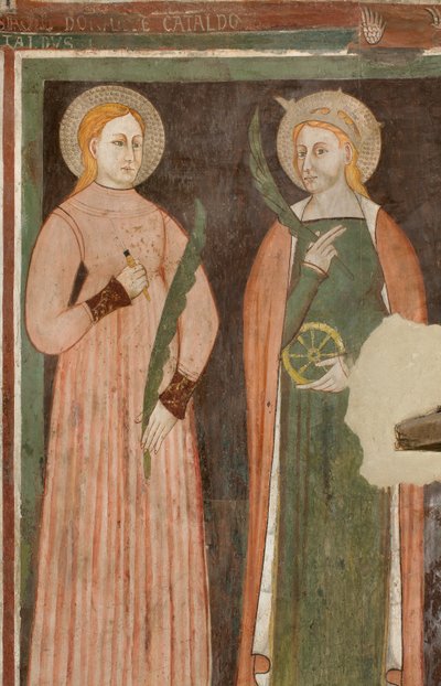 Nordlige tværskib, Ærkeenglen St. Michaels alter, bag altertavlen fresker af Bonifacio Bembo, St. Aquilina og Saint Catherine of Alexandria af Bonifacio Bembo