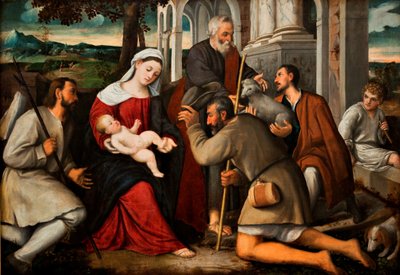 Hyrdernes tilbedelse (olie på lærred) af Bonifazio Veronese