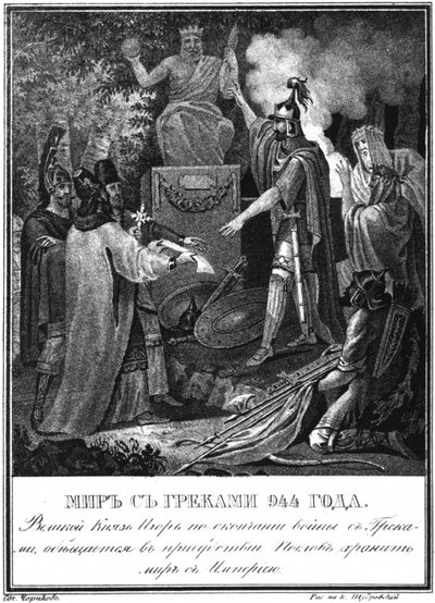 Prins Igor slutter fred med Byzans. 944 Fra Illustreret Karamzin, 1836 af Boris Artemyevich Chorikov