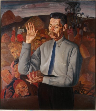Portræt af forfatteren Maxim Gorky (1868-1939) - Maleri af Boris Dmitryevich Grigoriev (1886-1939), olie på lærred af Boris Dmitrievich Grigoriev