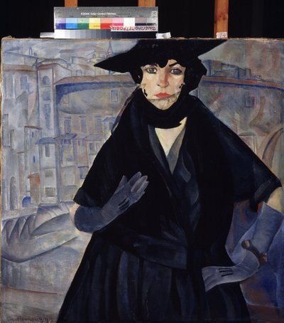 A Woman in Black (A Lady in Black). Maleri af Boris Dmitryevich Grigoriev (1886-1939), olie på lærred, omkring 1910. Russisk avantgarde, 20. århundrede, ekspressionisme. Statens kunstmuseum, Dnipropetrovsk (Dnepropetrovsk) (Ukraine) af Boris Dmitrievich Grigoriev