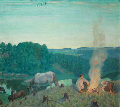 Lejrbål, 1916 af Boris Mikhailovich Kustodiev