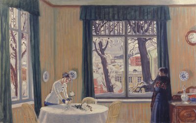 På værelset. Vinter, 1915 af Boris Mikhailovich Kustodiev