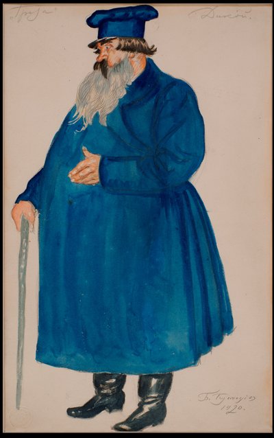 Købmand Dikoy. Kostumedesign til skuespillet Stormen af A. Ostrovsky, 1920. af Boris Mikhailovich Kustodiev