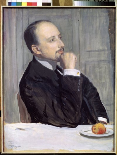 Portræt af kunstneren Evgeny Evgenyevich Lanceray (Eugene Lancere) (1875-1946) (Portræt af kunstneren E. Lanceray). Værk af Boris Michaylovich Kustodiev (1878-1927), tempera på pap af Boris Mikhailovich Kustodiev