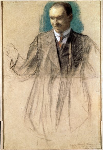 Portræt af kunstneren Kouzma Petrov-Vodkine (Petrov Vodkine) (1878-1939). (Portræt af kunstneren Kusma Petrov Vodkin). Oeuvre af Boris Michaylovich Kustodiev (Koustodiev) (1878-1927), pastel på karton af Boris Mikhailovich Kustodiev