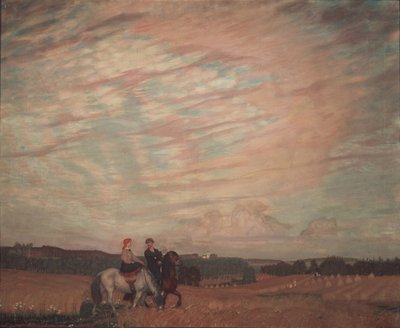 Selvportræt med hustruen til hest, 1915 af Boris Mikhailovich Kustodiev