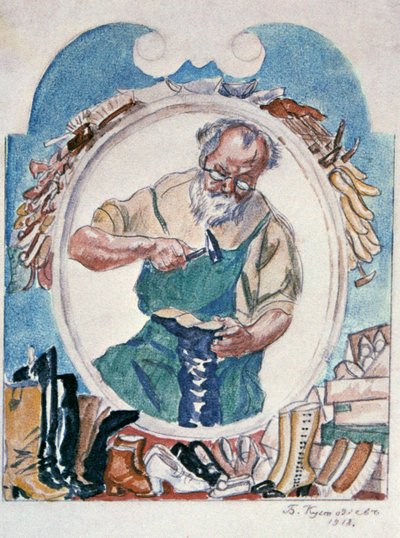 Skomageren, 1918. af Boris Mikhailovich Kustodiev