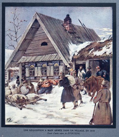 Forsvaret rekvirerer forsyninger i en landsby af Boris Vasilievich Zvorykin