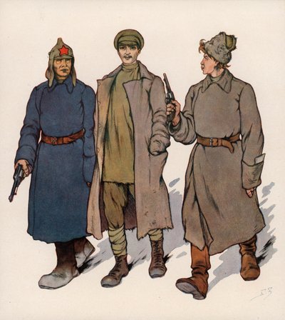 Fange bliver ført til en sovjetisk revolutionær domstol (farve litho) af Boris Vasilievich Zvorykin