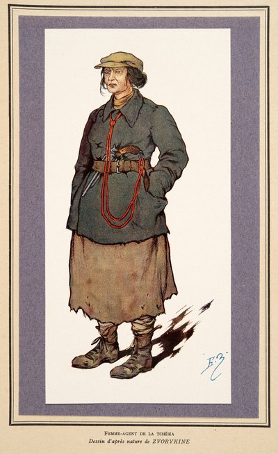 Kvindelig hemmelig agent fra Histoire des Soviets, pub. 1922 (farve litho) af Boris Vasilievich Zvorykin