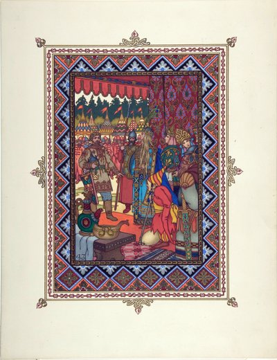 Illustration til eventyret Marya Morevna (Maria des mers) af Zvorykin, Boris Vasilievich (1872-efter 1935), ca. 1925 - Farvelitografi, 27,3x20,5 - Privat samling af Boris Vasilievich Zvorykin