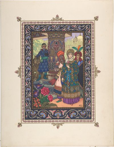 Illustration til eventyret om Ivan Tsarevich, Ildfuglen og den grå ulv, ca. 1925 af Boris Vasilievich Zvorykin