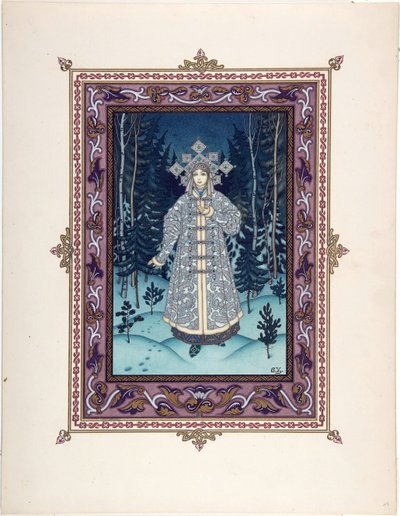 Snegourotchka ( ou Snegourka, la Fille de neige) - Illustration til eventyret Snegurochka par Zvorykin, Boris Vasilievich (1872-efter 1935), ca. 1925 - Farvelitografi, 27,3x20,5 - Privat samling af Boris Vasilievich Zvorykin