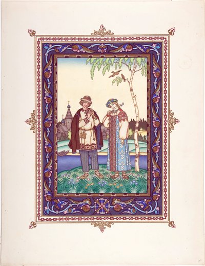 Snegourotchka ( ou Snegourka, la Fille de neige) - Illustration til eventyret Snegurochka par Zvorykin, Boris Vasilievich (1872-efter 1935), ca. 1925 - Farvelitografi, 27,3x20,5 - Privat samling af Boris Vasilievich Zvorykin