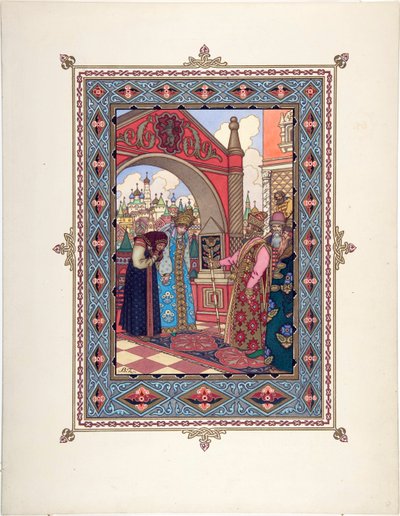 Vassilissa la Belle (Vassilissa la tres Belle) - Illustration til eventyret Vasilisa den smukke par Zvorykin, Boris Vasilievich (1872-efter 1935), ca. 1925 - Farvelitografi, 27,3x20,5 - Privat samling af Boris Vasilievich Zvorykin